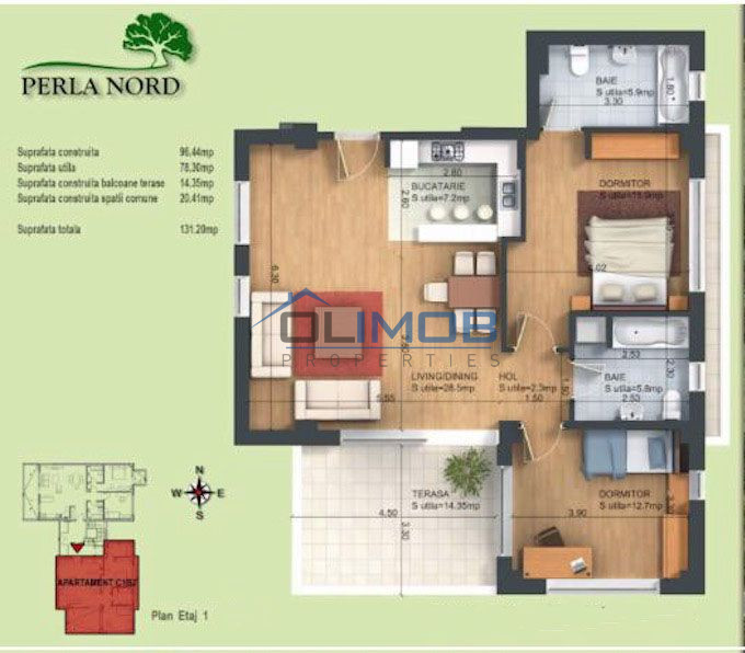  Apartament 3 camere cu terasa generoasa Pipera OMV